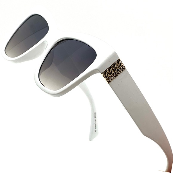 Cat Eye Sunglasses White Frame‎ Gold Accent Black Lens UV400 Protection Lentes - Picture 1 of 4